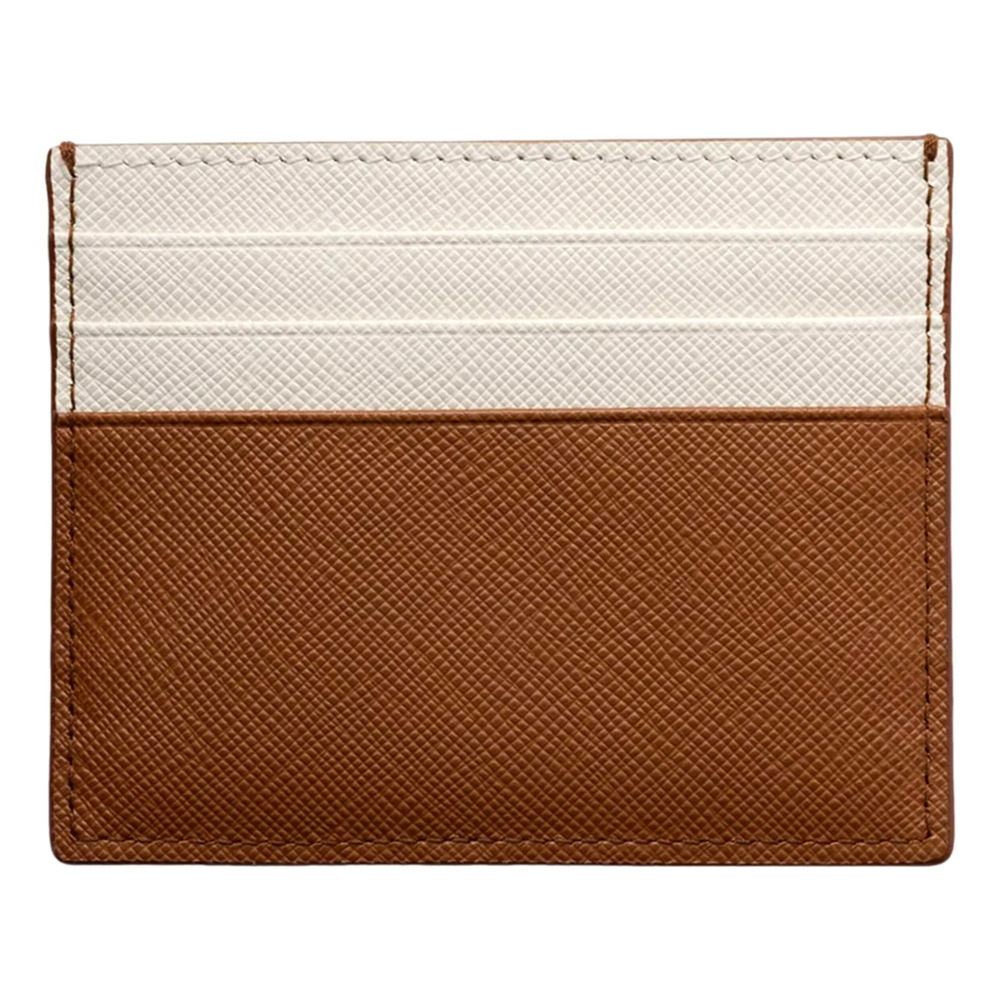 Prada Saffiano Leather Card Holder Wallet Talc White